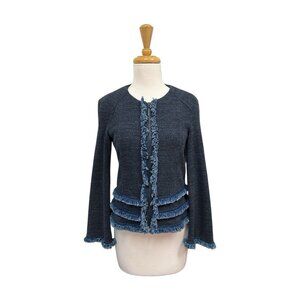 Nanette Lepore Blue Fringe Jacket Size 2 Zip Front